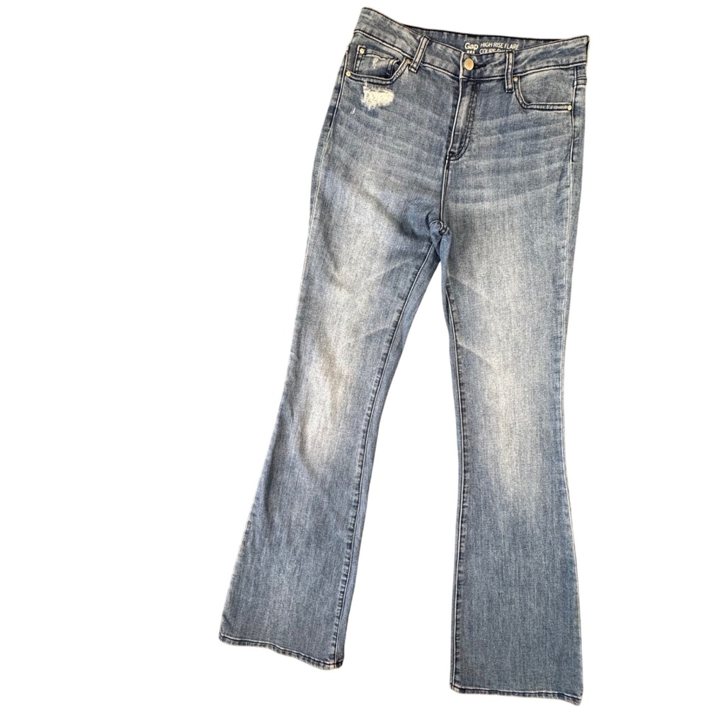 GAP Womens 8 High Rise Flare Jeans 30x34 Light Wash Distressed Y2K Boho Festival